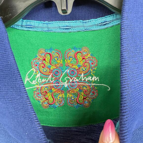 Robert Graham Short Sleeve Knit Polo Shirt Solid Navy Blue L - Picture 4 of 5